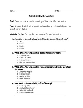 Preview of Scientific Revolution Quiz