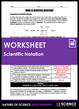 Preview of Scientific or Exponential Notation Worksheet 