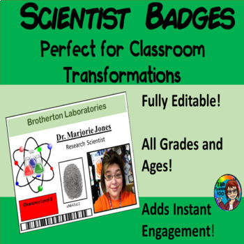 Preview of Scientist ID Badges, Community Helpers, Classroom Transformation