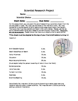Preview of Scientist Inventor Biography Research Project Rubric Independent Work Printable