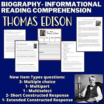 Preview of Scientist Thomas Edison-Biography- Reading Passage & Reading Comprehension