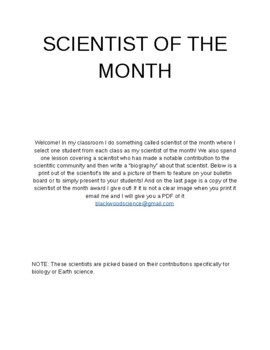 Preview of Scientist of the Month!