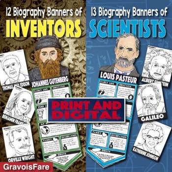 Preview of Scientists and Inventors BUNDLE — Biography Banners — Print and Digital Versions