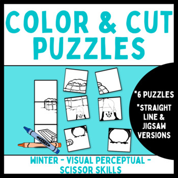 Scissor Cutting Skills Winter Holiday Cut and Color Puzzles by OT Made Easy