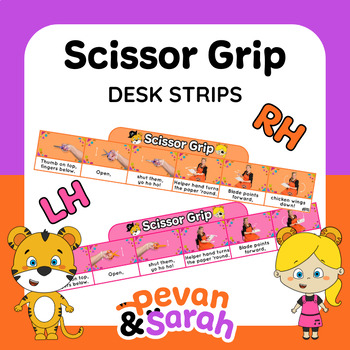 Preview of Scissor Grip Desk Strips | Scissor Skills Visual Instructions Desk Plate