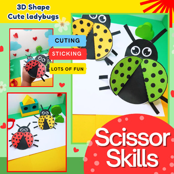 Preview of Scissor Skills 2D Shape and Cutting Practice Crafts -Cute ladybug