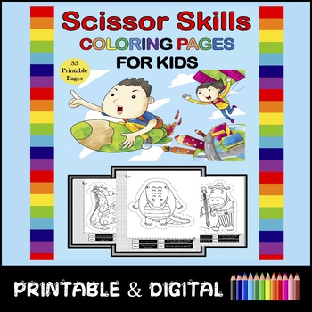 Preview of Scissor Skills Coloring Book for Kids (Animals Tracing Worksheets)