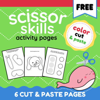Preview of Scissor Skills Cut & Paste Fine Motor Activity 6 Page FREEBIE