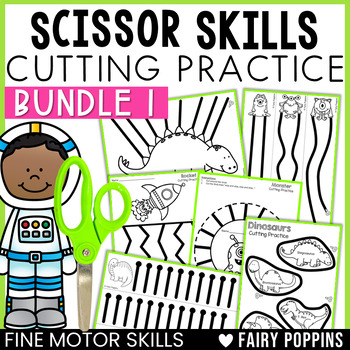 Preview of Cutting Practice Scissor Skills | BUNDLE 1 Space, Dinosaurs & Monsters