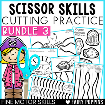 Preview of Cutting Practice Scissor Skills | BUNDLE 3 Ocean Animals, Pirates, Pets