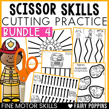 Preview of Cutting Practice Scissor Skills | BUNDLE 4 Farm, Community Helpers