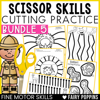 Preview of Cutting Practice Scissor Skills | BUNDLE 5 Aussie Animals, Bugs, Safari