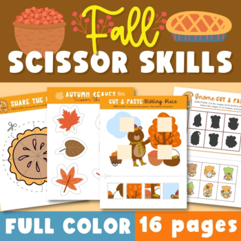 Fall scissor skills practice, coloring +cut & past, Practice Cutting  skills activities
