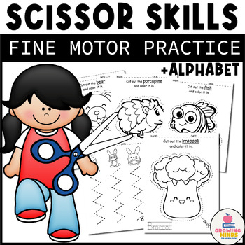 Preview of Scissor Skills Cutting Practice with Alphabet Tracing  Fine Motor Activities Kin