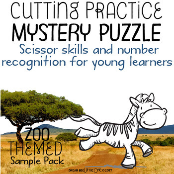 Preview of Fine Motor Cutting Activity and Number Recognition Puzzle, Zoo Themed Freebie