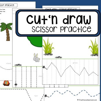 Preview of Scissor skills cutting practice worksheets "Cut'n draw" for Preschool & OT