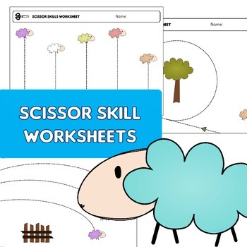 Preview of Scissor skills cutting practice worksheets "happy sheep" for Preschool & OT