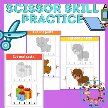 Preview of Scissor skill / Animal Cutting practice/ 30 Cut and Glue worksheets