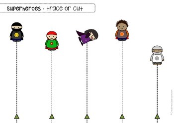 scissor cutting skills and tracing practice superheroes sheets for ot