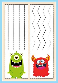 Preview of Scissors Skills Fine Motor Practice Activity Worksheets Monster in blue and pink