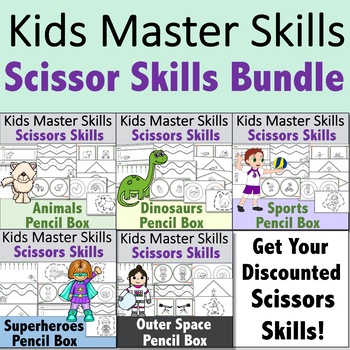 Preview of Scissors Skills BUNDLE - Fun-Themed Pencil Box Activities