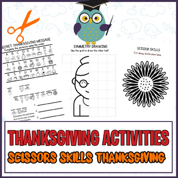 Preview of Scissors Skills Thanksgiving Activity For Kids : Cut and Paste Pages Workbook