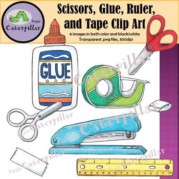 Preview of Scissors, Stapler, Glue, Ruler, and Tape Clip Art