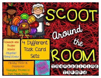 Preview of Thanksgiving Themed-  4 Task Card/Scoot Sets - Nouns and Verbs