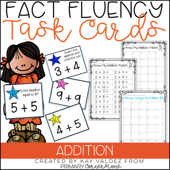 Preview of Fact Fluency-Fact Fluency Tests-Addition Task Cards-Math Worksheets-Addition