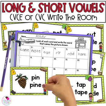 Preview of Long and Short Vowels - CVCE and CVC Words - Write the Room - Fun Phonics