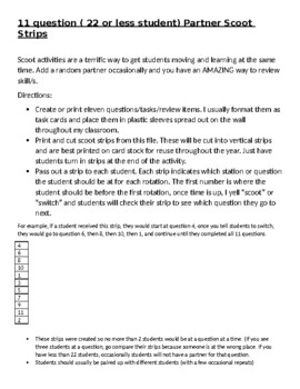 Preview of Scoot Partner Strips ( 11 Questions/22 or less students)