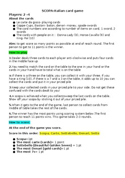 Preview of Scopa Card Game Rules and Score Sheet