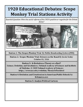 Preview of Scopes Monkey Trial & Evolution in Education Stations Activity PDF