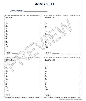 Preview of Score Card and Answer Sheet for Class Trivia