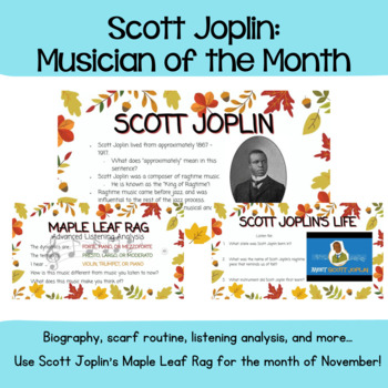 Preview of Scott Joplin Musician of The Month: Thanksgiving and Autumn Music Activities