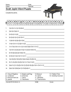 Scott Joplin Word Search Worksheet and Printable Vocabulary Puzzle