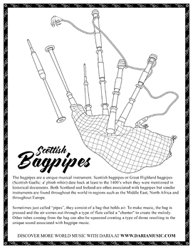 Preview of Scottish Bagpipes Freebie Coloring Page