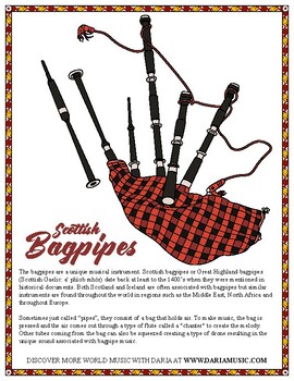 Preview of Scottish Bagpipes Mini-Poster And Coloring Page
