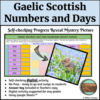 Preview of Scottish Gaelic Numbers and Days Digital Activity Mystery Picture