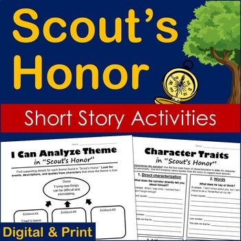 Preview of "Scout's Honor" Short Story Comprehension Worksheets - Printable & Digital