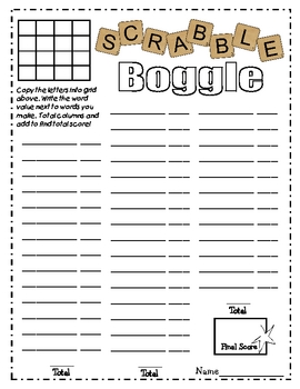 Scrabble Boggle Worksheet Freebie! by KB Konnected | TpT