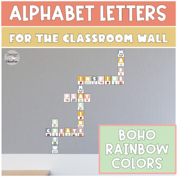 Preview of Scrabble STEM Letters | STEAM Bulletin Board Boho Rainbow Colors