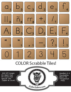 Preview of Scrabble Tiles Clip Art - full color, Spanish, numbers + extras!