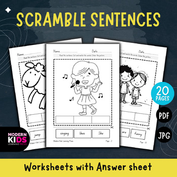 Preview of Scramble Sentences Worksheet for Kids