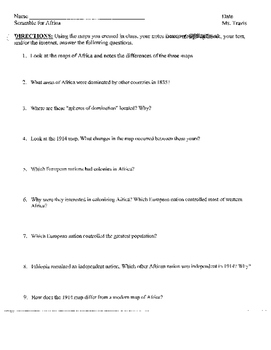Scramble For Africa Map Assignment By History Teacher By Day And By Night