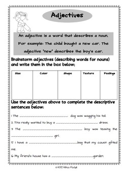 adjectives worksheets and fun writing prompts tpt