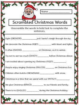 Christmas Word Scramble Worksheets