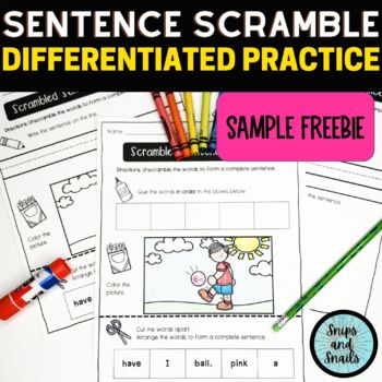 Preview of Scrambled Sentences Differentiated Worksheets Sample FREEBIE