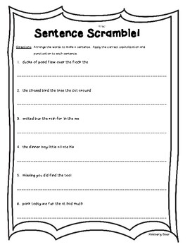 Sentence Scramble Unscramble The Sentences Worksheet By 4 Little Baers