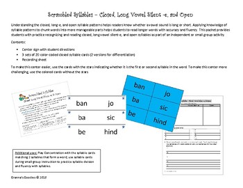 Preview of Scrambled Syllables - Closed, Long Vowel Silent -e, and Open